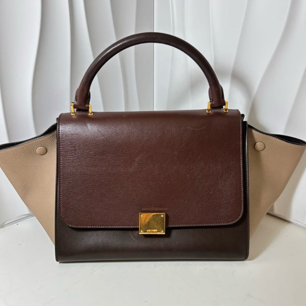 Celine Beige and Brown Medium Trapeze